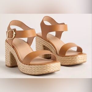 Torrid Tan Two Piece Platform Heeled Sandal Size 9.5WW